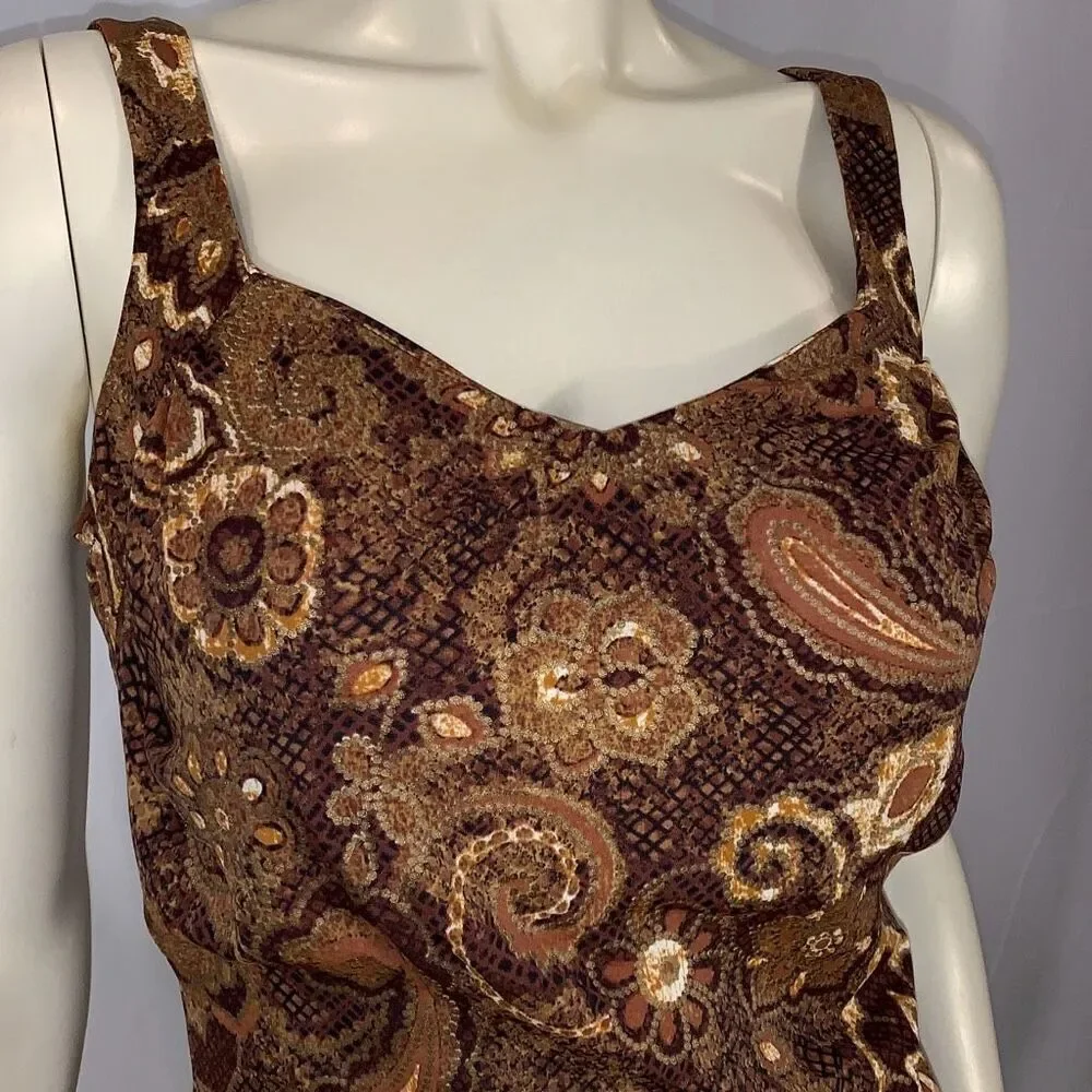 Vintage Maxine Women's Paisley Sleeveless Print‎ Swimsuit Brown Gold Size 14